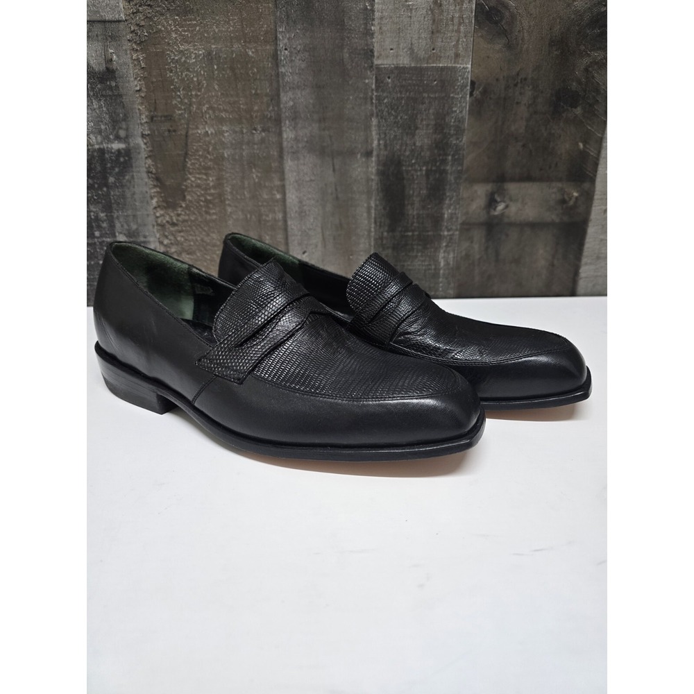 Lizard Skin Black Loafers by David Espinoza Size‎ 7D NEW!
